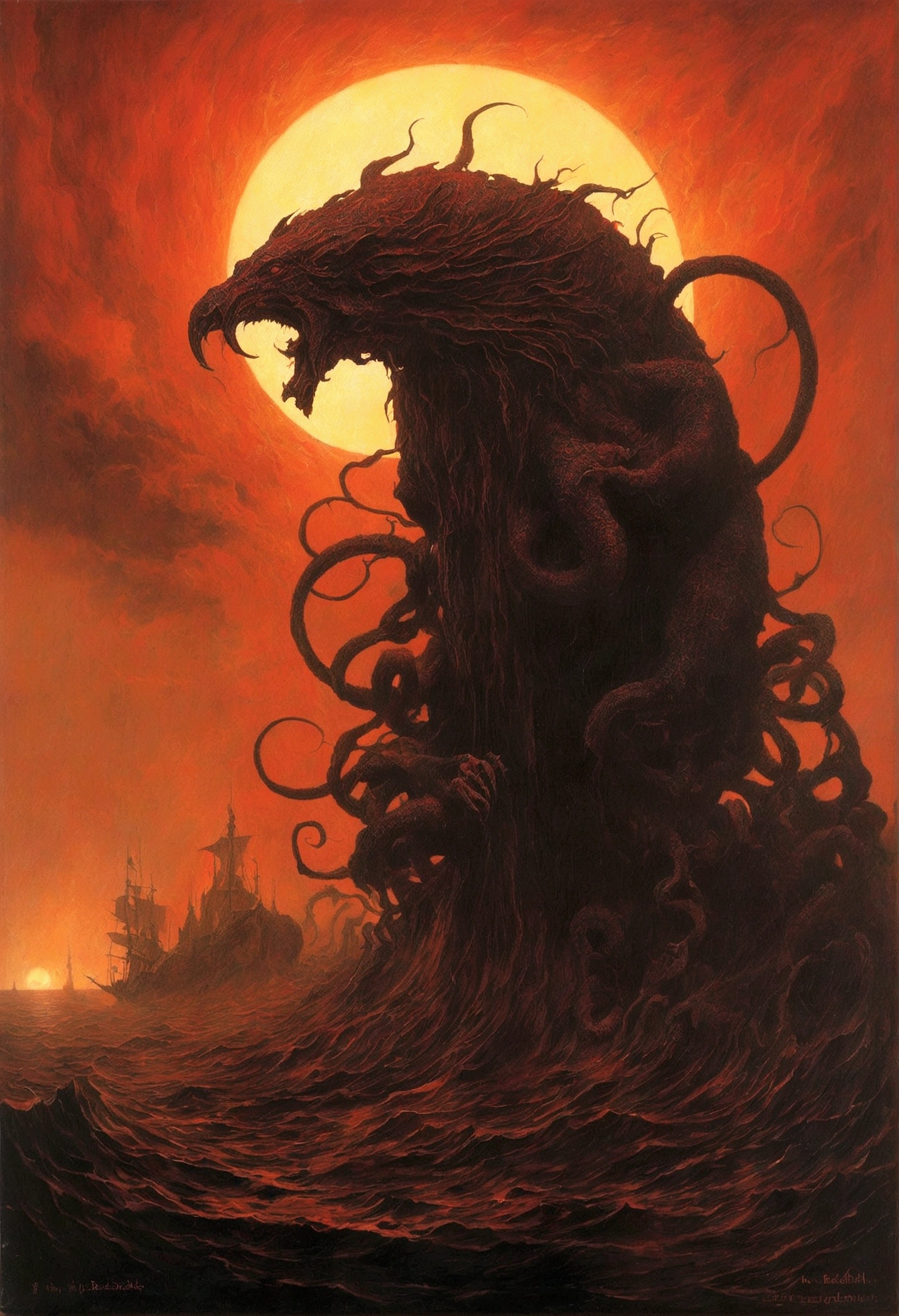Mythical creatures, author:Zdzislaw Beksiński、Holy War、Red/Black、Azathoth、Cthulhu