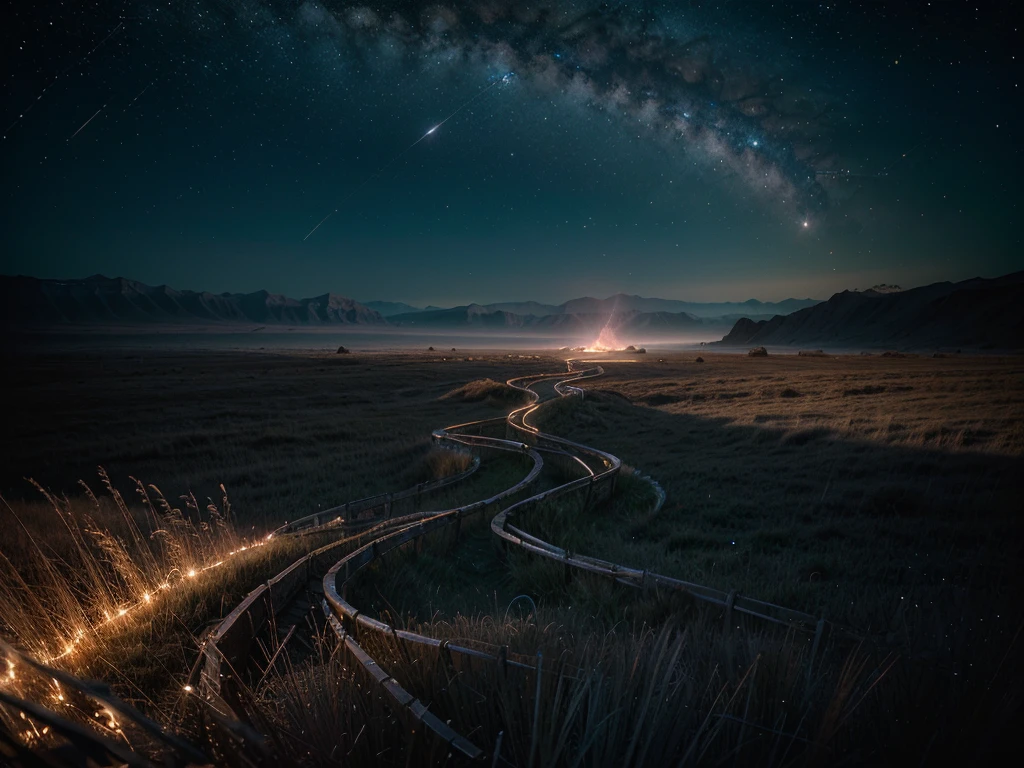 In the fading light of a distant star system, a majestic atmospheric galactic nomad drifts amongst the cosmos, its ethereal presence captured in an antique photograph. The image is grainy but evocative, with soft edges and a vintage feel. The nomad is a shimmering specter, its translucent form glowing with otherworldly energy. Its long, flowing tendrils trail behind like ethereal ribbons, creating a mesmerizing sense of movement frozen in time. The colors in the image are rich and deep, adding to the sense of mystery and wonder. The overall effect is stunning, a testament to the beauty and vastness of the universe.