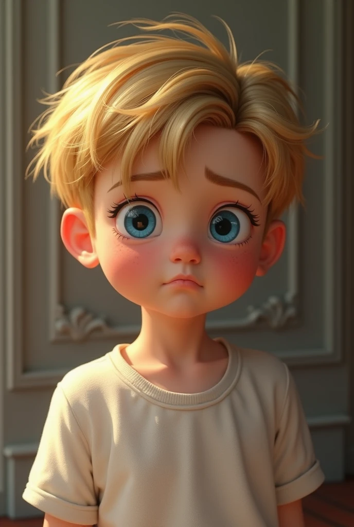 boy、Finn、Fair skin、Blonde、Golden eyebrows and eyelashes、blue eyes、Embarrassed、short hair、cute、NSFW1.9