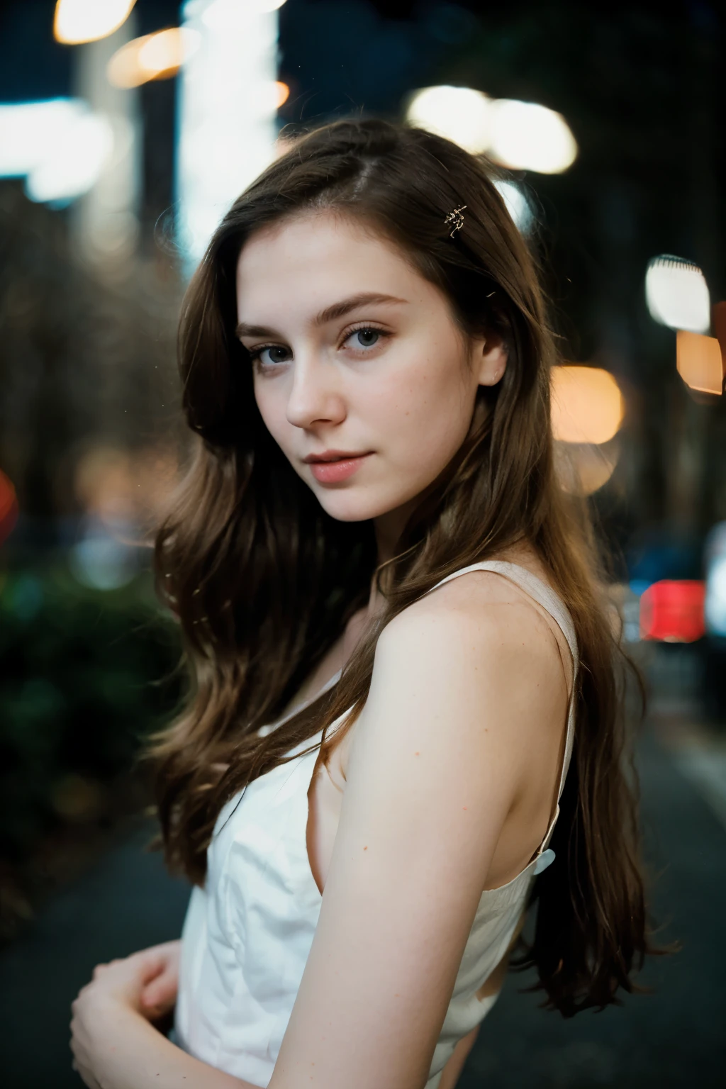 polaroid photo, night photo, photo of 24 y.o beautiful woman, pale skin, bokeh, motion blur