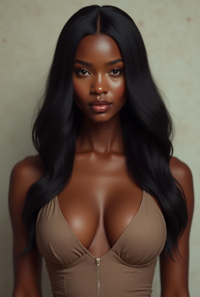 Gorgeous African woman with straight hair and giant breasts, realistic, Seed 1968917202