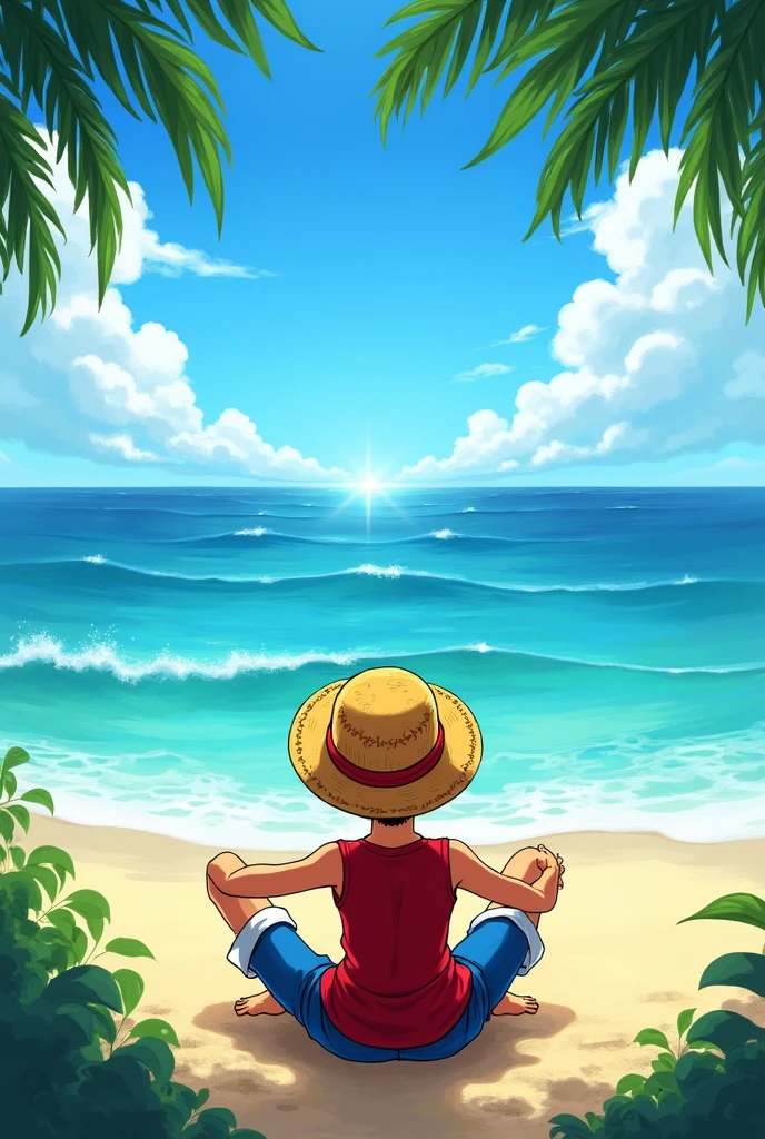 Monkeys D luffy sitting on a shore backside