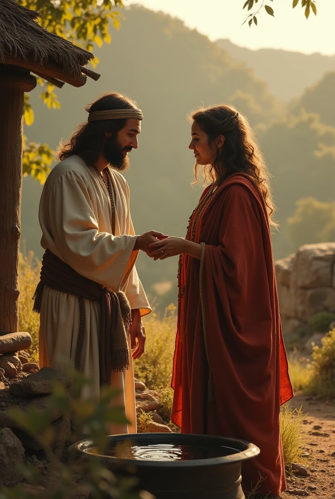 creates a realistic image of Jesus at the well with the Samaritan woman