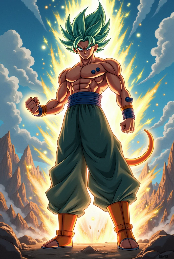 oc zeldris hybrid of Saiyan and Kaioshin in the style of anime and manga dragon ball super.