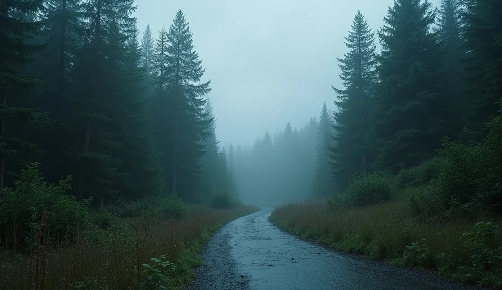 rainy and cloudy day inside the forest