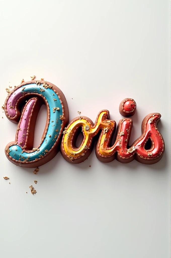 Make a picture of only 3D artistic letters that only says the complete word: “Doris” that is realistic and pretty colorful, that is not in italics 