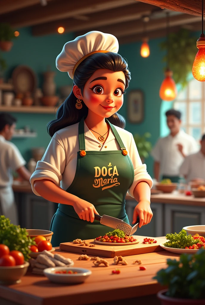 Restaurant titled El Rinconcito de Doña Maria with chef cooking 