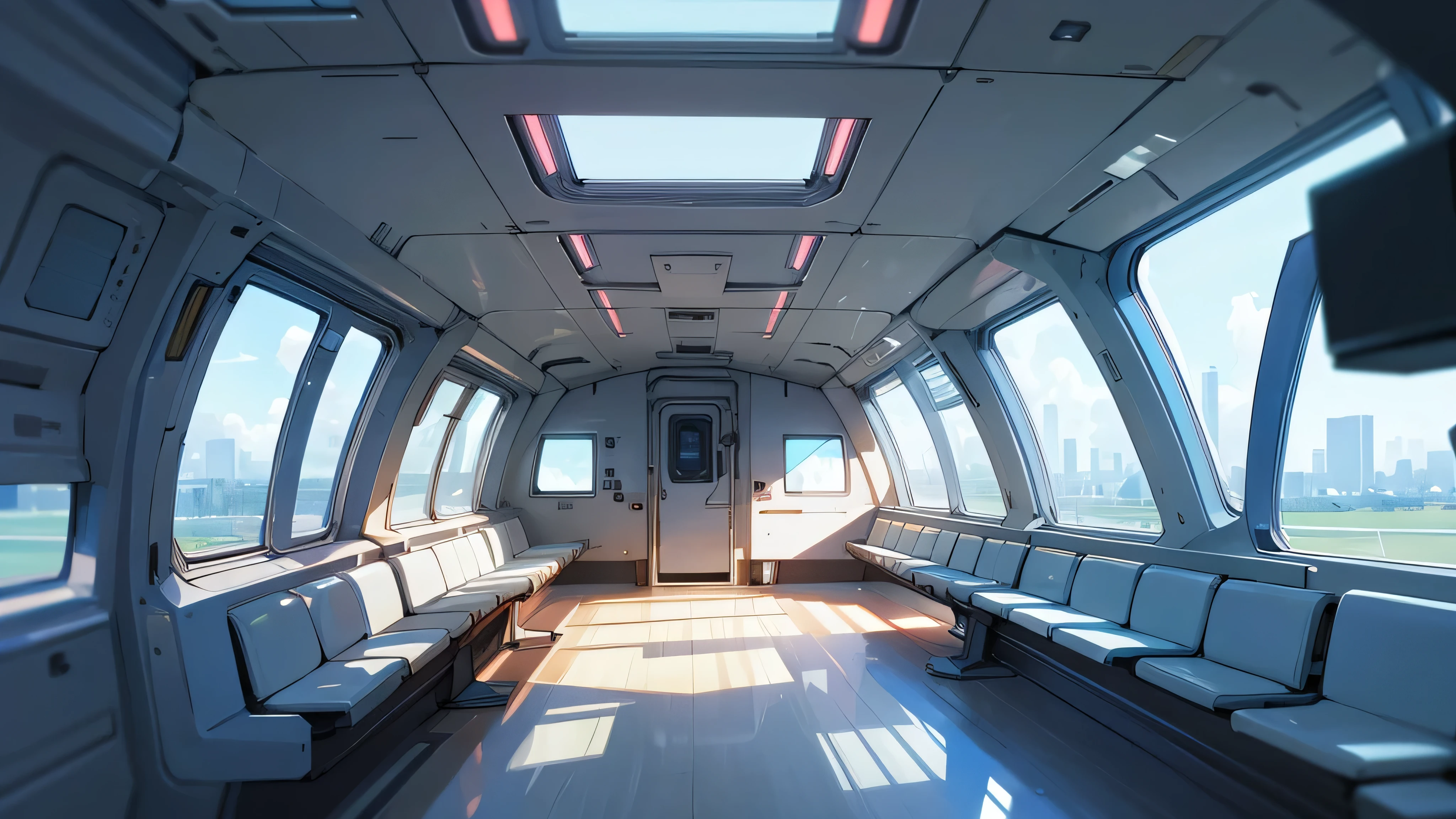make the inside of a spaceship, with benches and glass windows