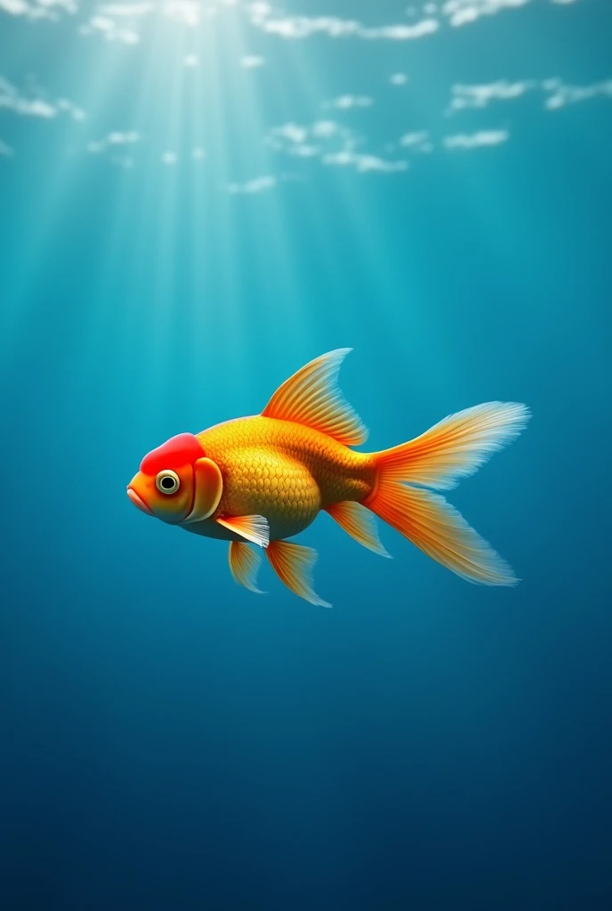 A goldfish swimming calmly in a blue ocean
