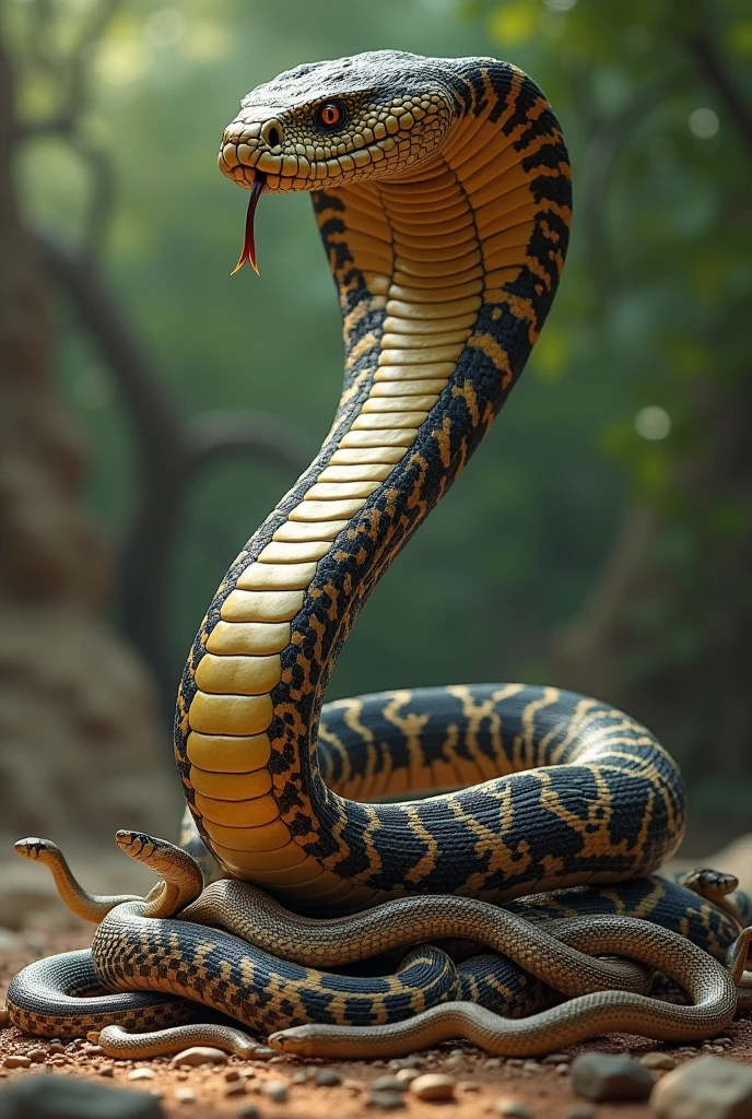 King cobra with other different types of many small snakes