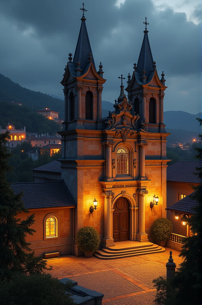 Parish of Saint Louis of Tolosa in Saint Louis of Paraitinga illuminated with warm lights
