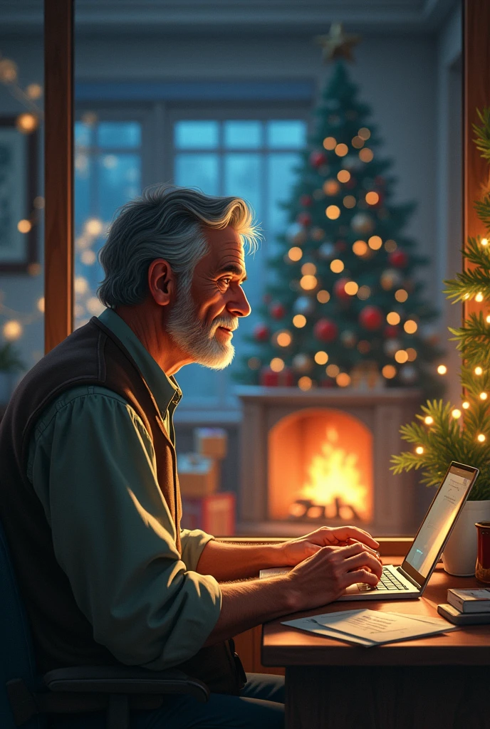 Employee imagining Christmas with his family