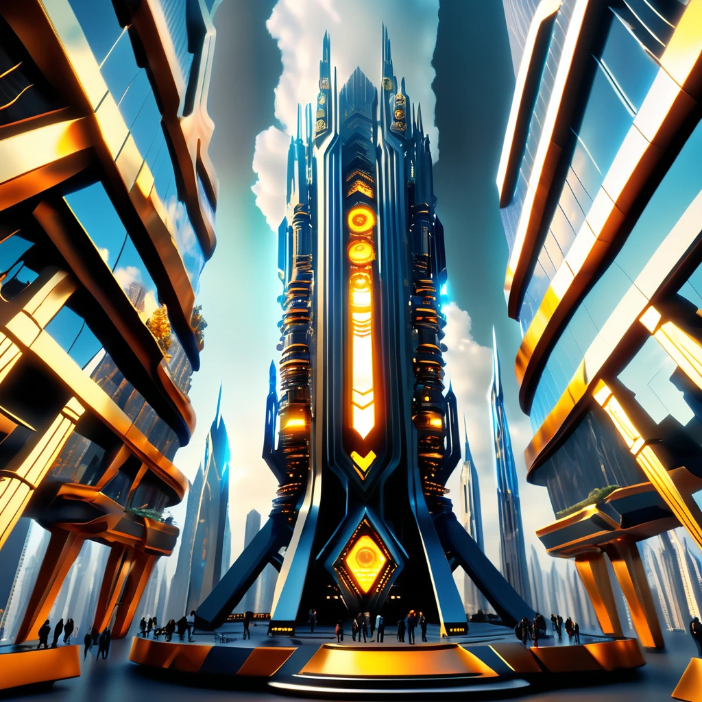 ((best qualityer)), ((work of art)), ((realisitic,digitl art)), (hyper detailled), skyscraper, no human, octane rendering, ray tracing, golden volumetric lighting, back-illuminated,rim lighting, 8k, HDR,
