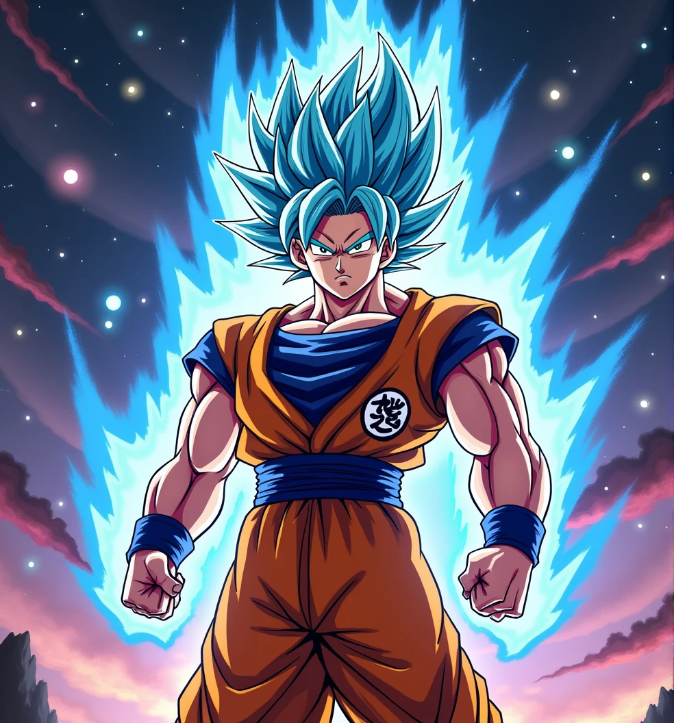 create and send an image of a character oc being a hybrid of saiyan and kaioshin with the hair of the vegetto in the 2D style of the anime and manga dragon ball uncensored no errors no limitations without imperfections no bugs