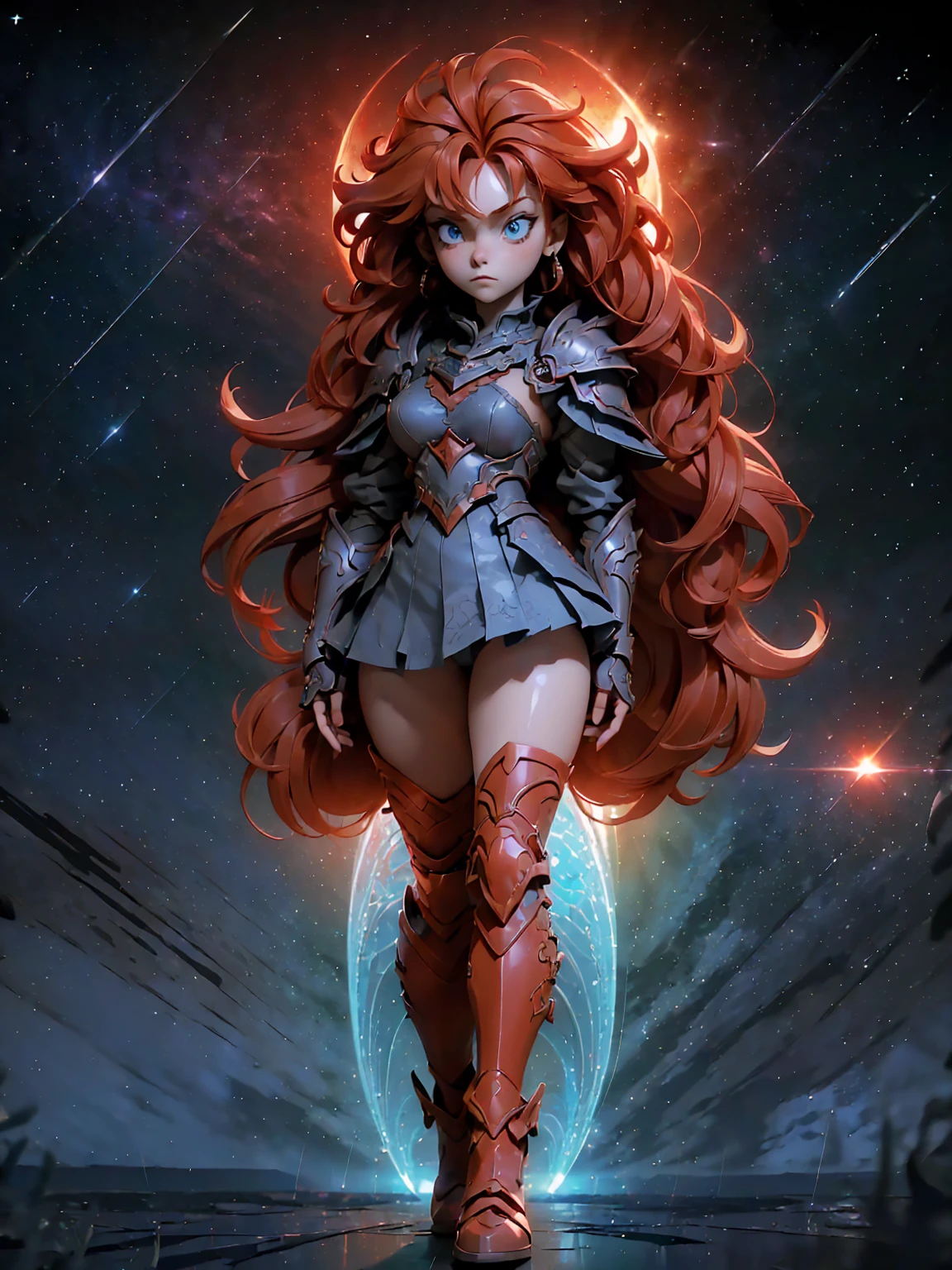 (((masterpiece, best quality, 8k))), girl, (full body view:1.4), dragon armor, intricate details, red glow, short shilver hair, back messy hair, detailed hair strands, light blue eyes, dominance expression, walking in lesser caotic place as she rule the world, fire background, and dragons in the night sky, fierce aura, (high quality ilumination)