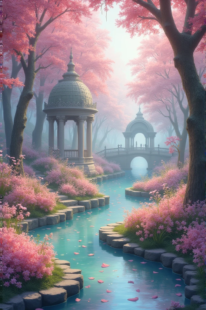 Enchanted garden in pastel tones