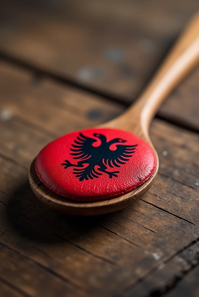 create image with albanian flag on a wooden spoon