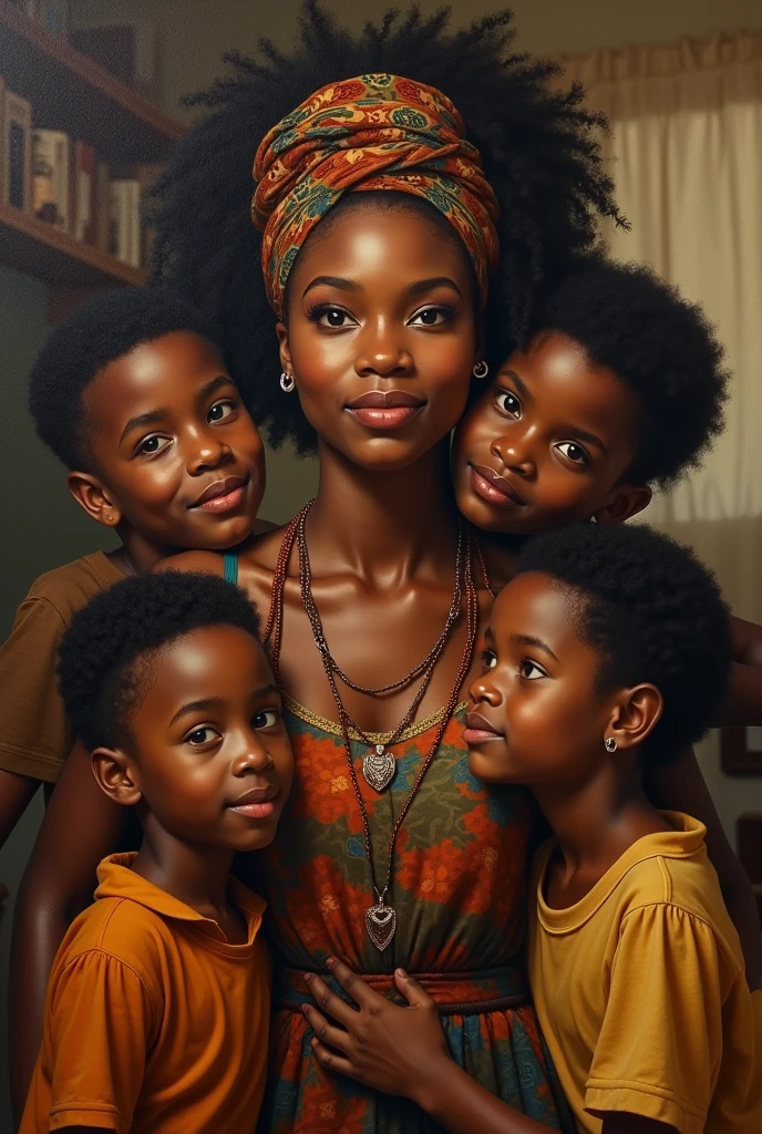 black mother with her sons and daughters