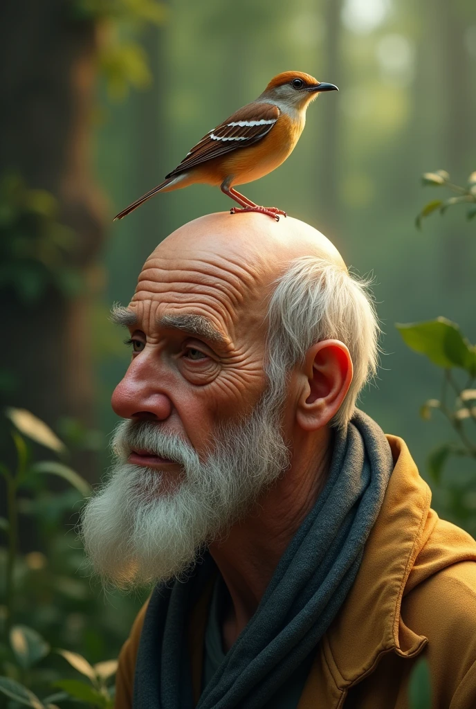 Create a thrush with a bald old man