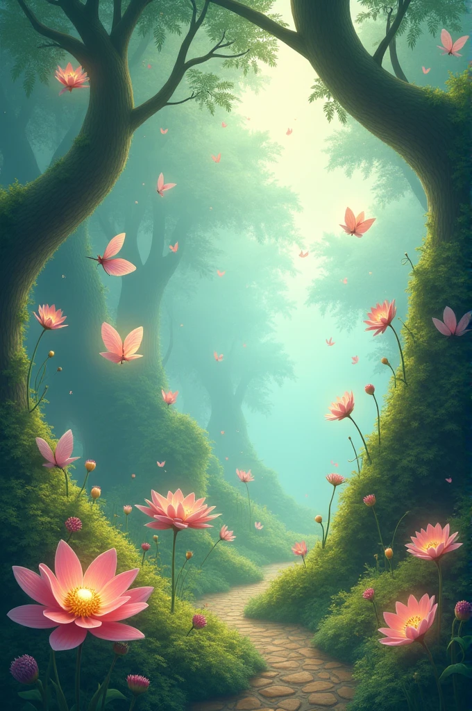 Enchanted garden in pastel tones
