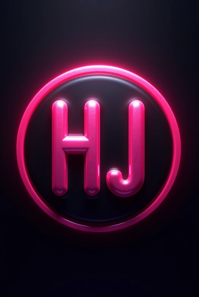 Round team shield With the letters HJ in metallic letters in bright pink with a black background, behind the HJ and a well-centered circle larger than the letters HJ with high quality