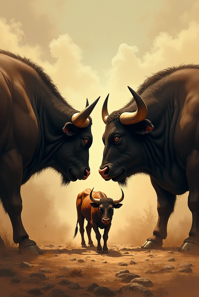 Bulls mocking another little bull to color