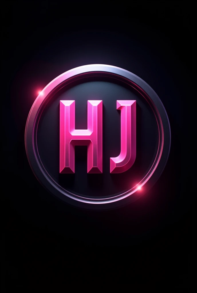 Round team shield With the letters HJ in metallic letters in bright pink with a black background, behind the HJ and a well-centered circle larger than the letters HJ with high quality