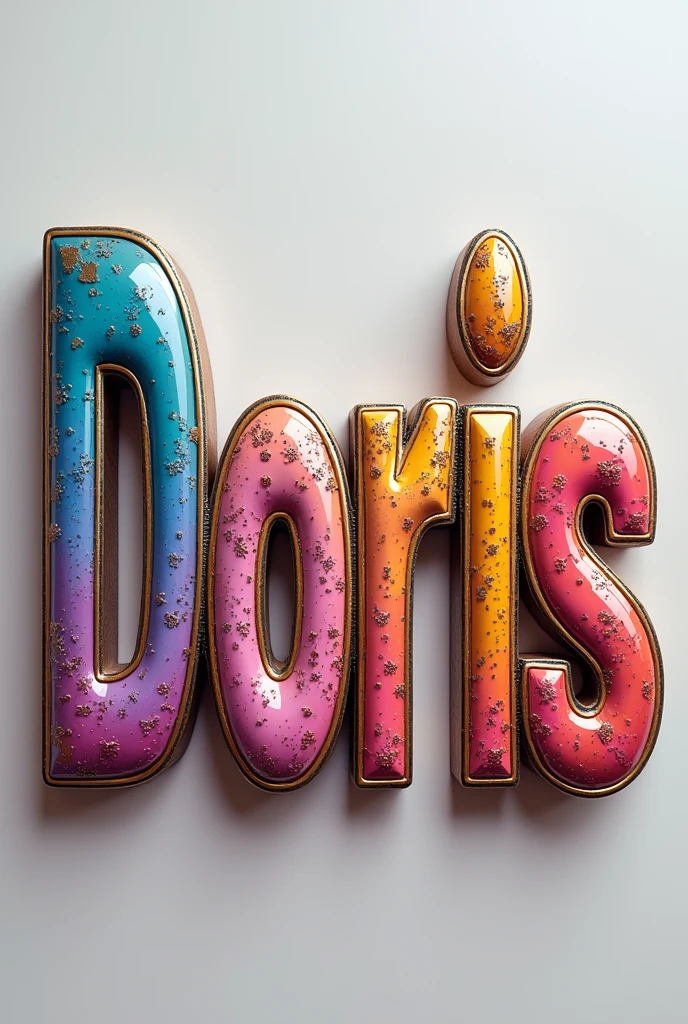 Make a picture of only 3D artistic letters that only says the complete word: “Doris” to be realistic, Metalica, pretty and colorful, that is not in italics and that has relief and shine