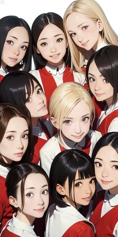Perfect anime illustration, 100 Girls, all girls are sisters, The sisters are close together, Sisters in the background, Matching hairstyles, Brown Hair, Blonde, Curly Hair, Matching hairstyle, Hazel Eyes, Smiley Nutting Costume), High resolution, whole body