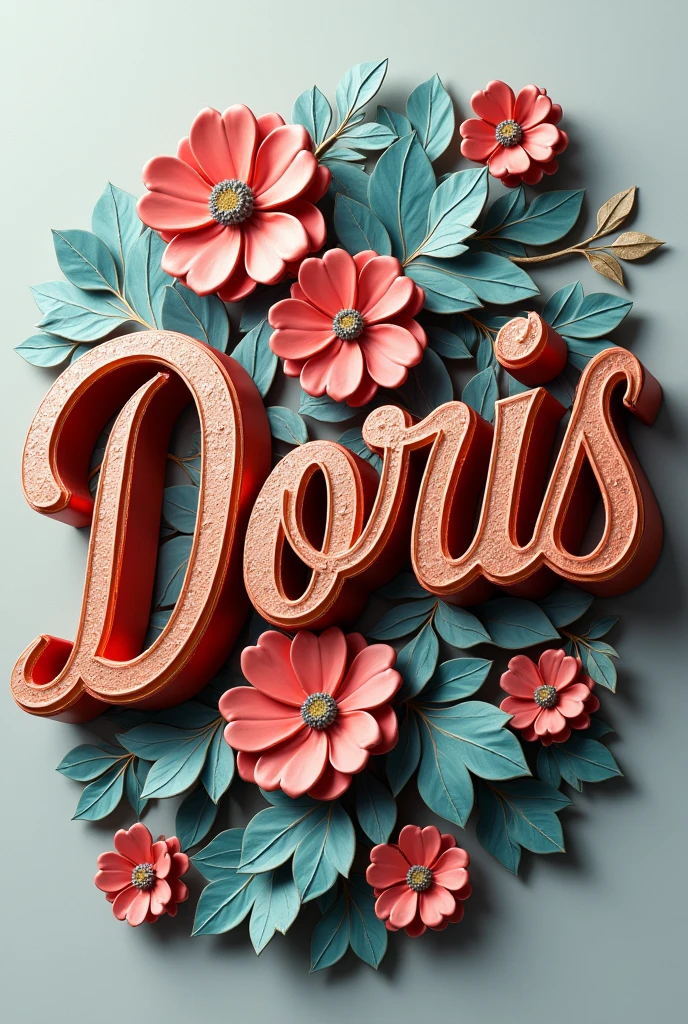 Make a picture of only 3D artistic letters that only says the complete word: “Doris” to be realistic, Metalica, pretty and colorful, that is not in italics and that has relief and shine