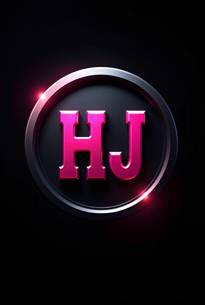 Round team shield With the letters HJ in metallic letters in bright pink with a black background, behind the HJ and a well-centered circle larger than the letters HJ with high quality