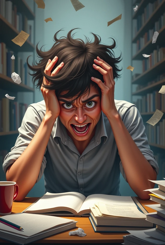 Person freaking out studying