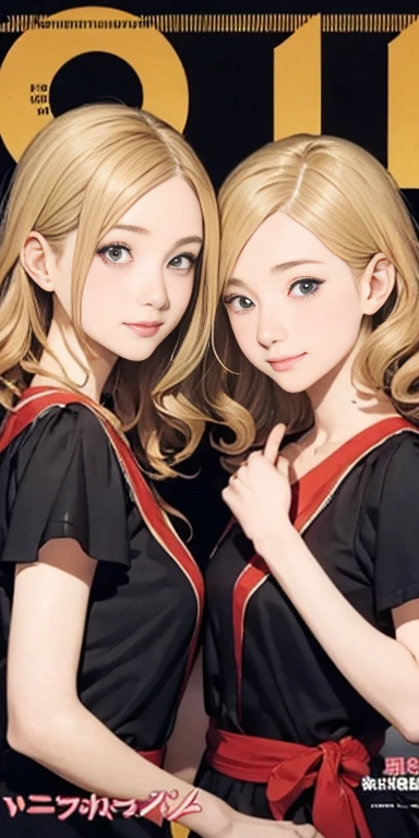 Perfect anime illustration, 100 Girls, all girls are sisters, The sisters are close together, Sisters in the background, Matching hairstyles, Brown Hair, Blonde, Curly Hair, Matching hairstyle, Hazel Eyes, Smiley Nutting Costume), High resolution, whole body