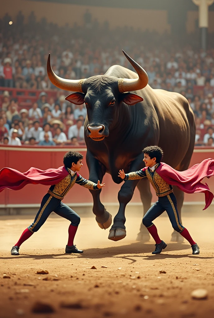 Scenario where some Toritos make fun of a bull In particular 