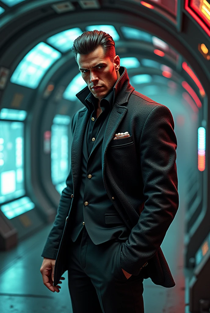Design a jewelry pendant of gangster on Space ship