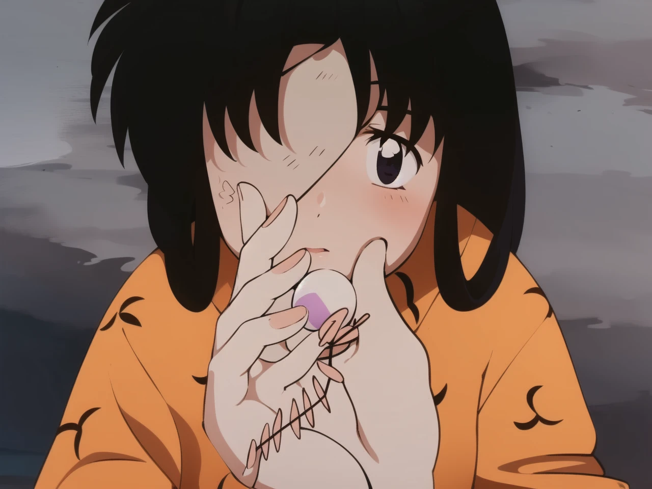 A beautiful girl in a yellow kimono, a beautiful bangs, carry some arrows, is called ((kaede)) Kikyo&#39;s sister
