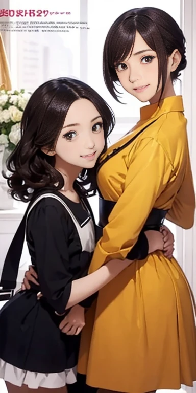 Perfect anime illustration, 100 Girls, all girls are sisters, The sisters are close together, Sisters in the background, Matching hairstyles, Brown Hair, Blonde, Curly Hair, Matching hairstyle, Hazel Eyes, Smiley Nutting Costume), High resolution, whole body