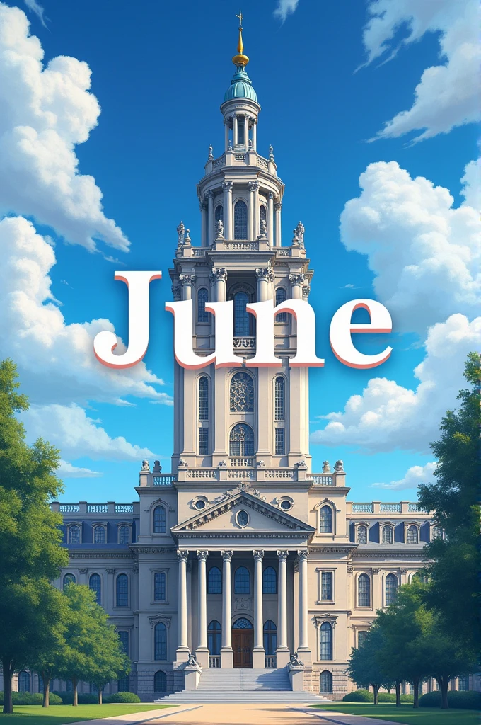 Create a cover for your computer wallpaper, that the background is of a building and in the middle has a text that says "June"