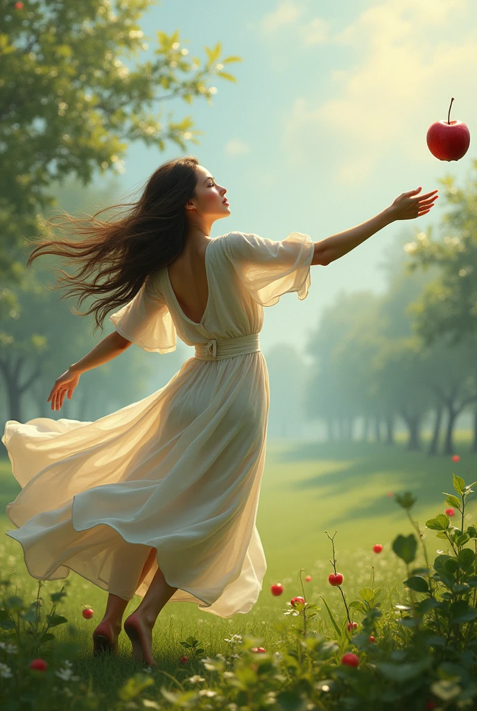 Woman throwing apple