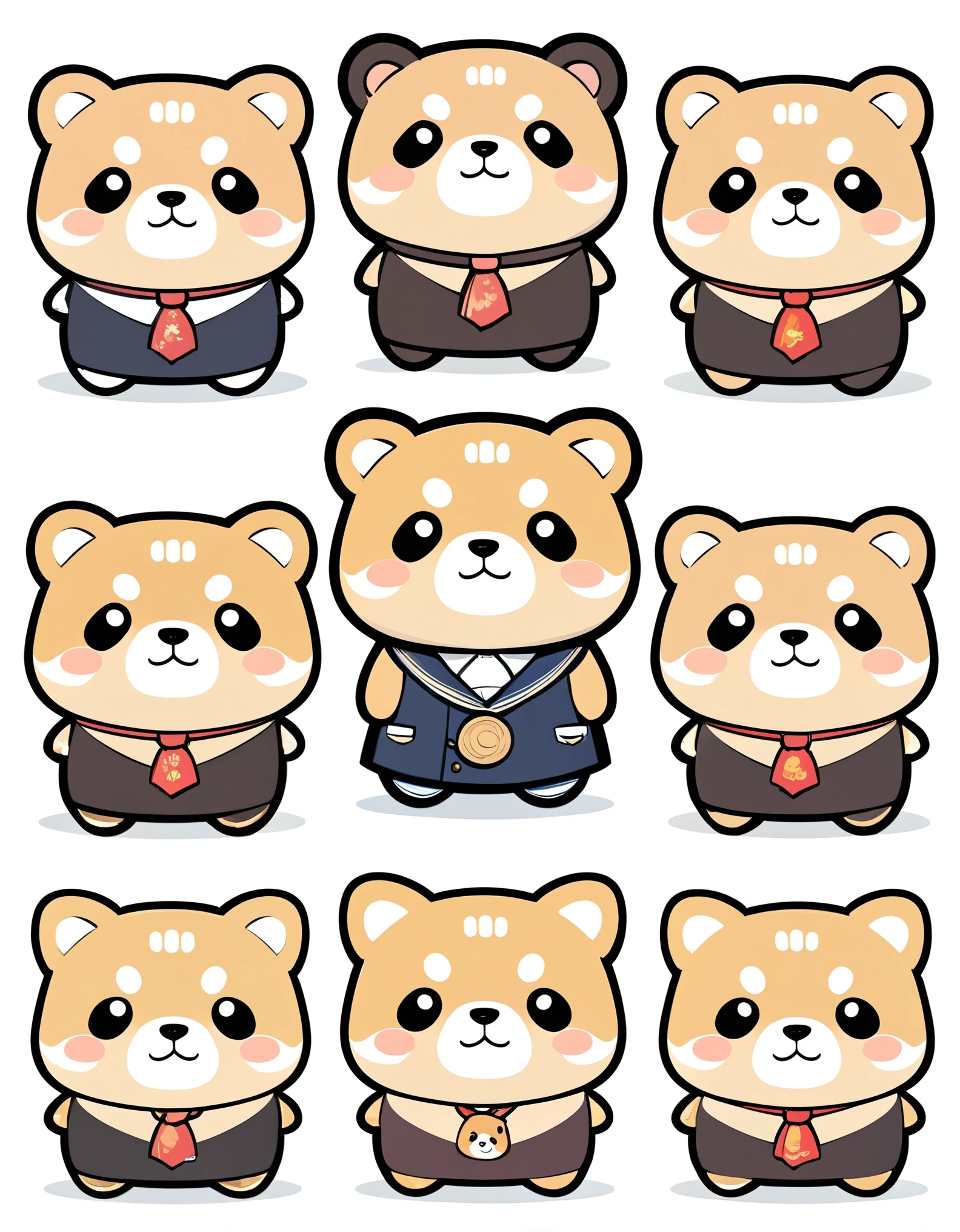 (masterpiece:1.2, Highest quality,Highest quality,Very detailedな:1.2),(Very detailed),(Best illustrations),8k,(Mr.々Stamps featuring small Shiba Inu characters with cute expressions are arranged in a square.,Deformation,Very simple design,Rilakkuma style,Vector Flat,Vector art)