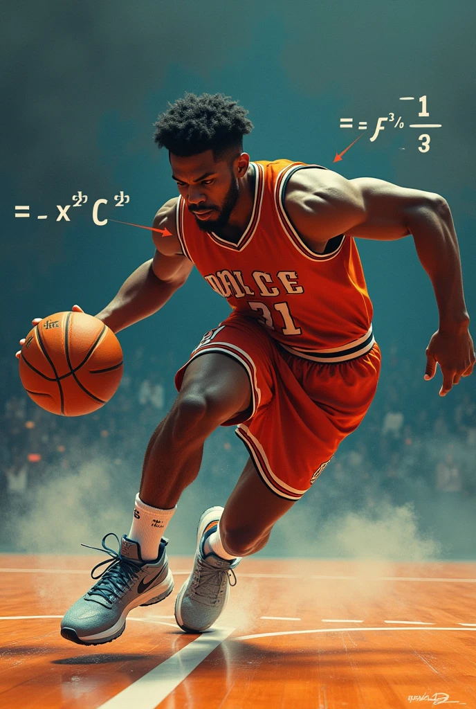 Second degree equation in basketball player making the movement