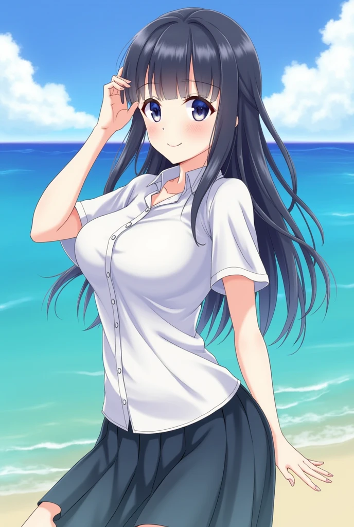 Ocean,Idol,Gentle smile,skirt,Long Hair,Kawaii Japan,Tremendously large bust,Slim Waist