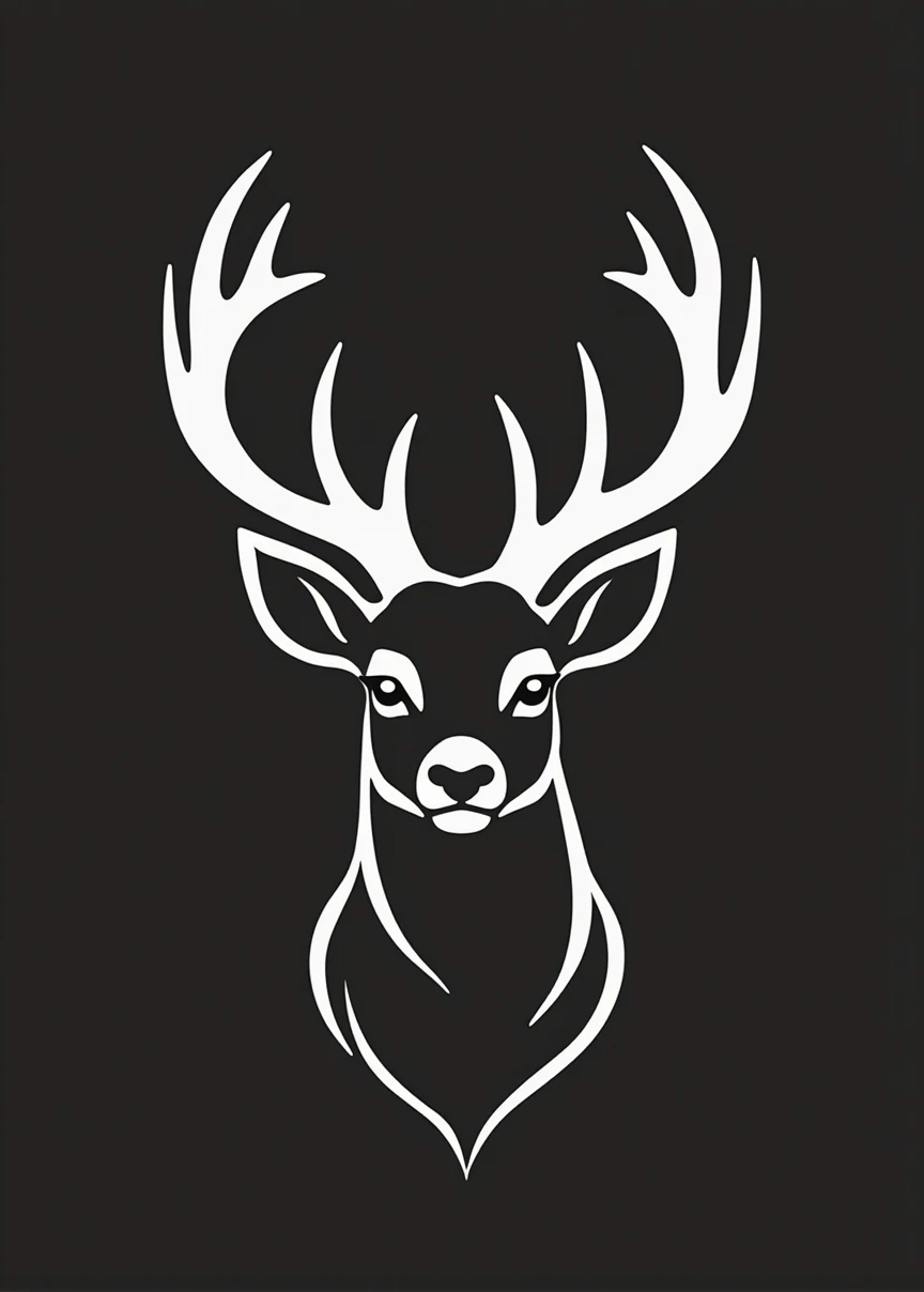 modern minimalist art, logo, black andwhite, best qualityer, deer animal, business logo
