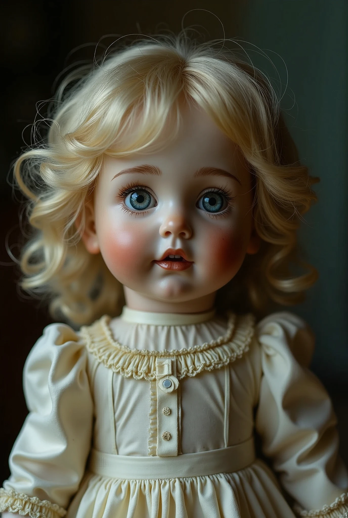 In a quiet suburb, a mother and her young daughter, Emily, lived in an old house that had seen better days. Emily's sixth birthday was approaching, and her mother wanted to give her a special gift. While browsing a flea market, she found an antique porcelain doll. Its glassy eyes seemed to follow her as she moved, but the price was too good to pass up. She bought the doll and wrapped it up for Emily.