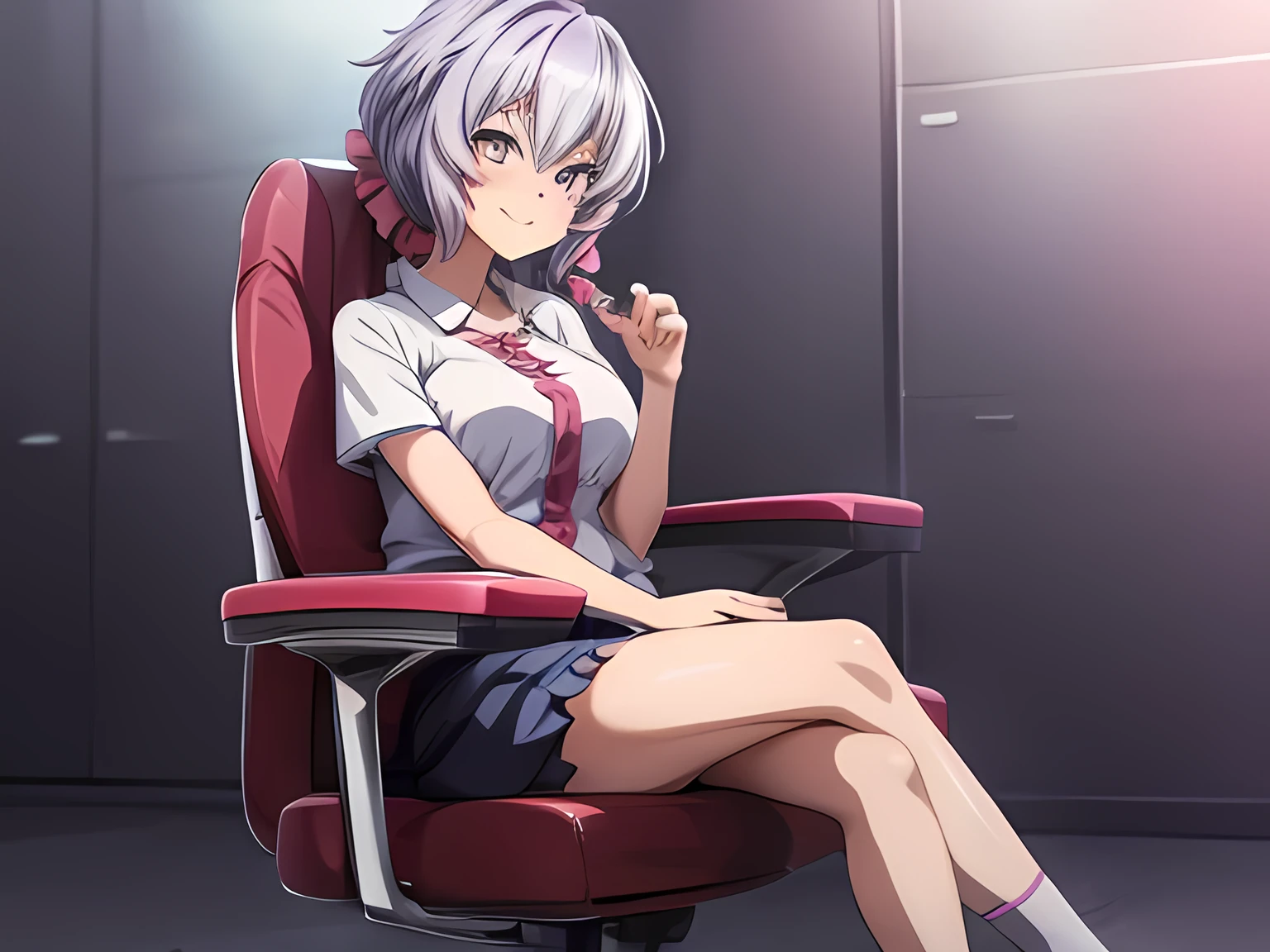 A girl with purple hair in twin tails is sitting in a chair with a laptop, Enchanting anime girl, Smooth anime CG art, Anime Moe Art Style, Attractive anime girl, Cute Anime Girl, Young Anime Girl, Detailed digital anime art, Beautiful Anime Girls, Teasing Smile, Digital anime illustration, Best anime 4k konachan wallpaper, Cute Anime Girl, Anime Style 4k