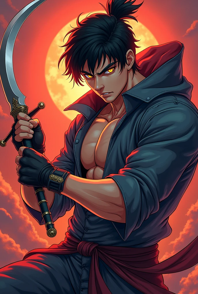  lust from light male character with sword in hand,  cartoon manhwa style