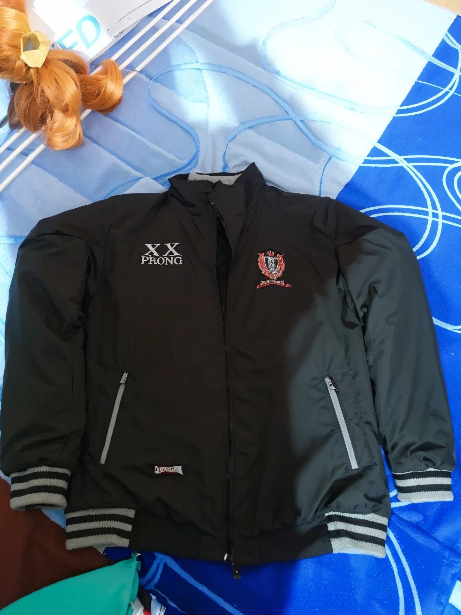 I want you to model this jacket for me but with, the colors blood red and black, I want a model, not that you modify my jacket, It's so I can see it and I want it without logos