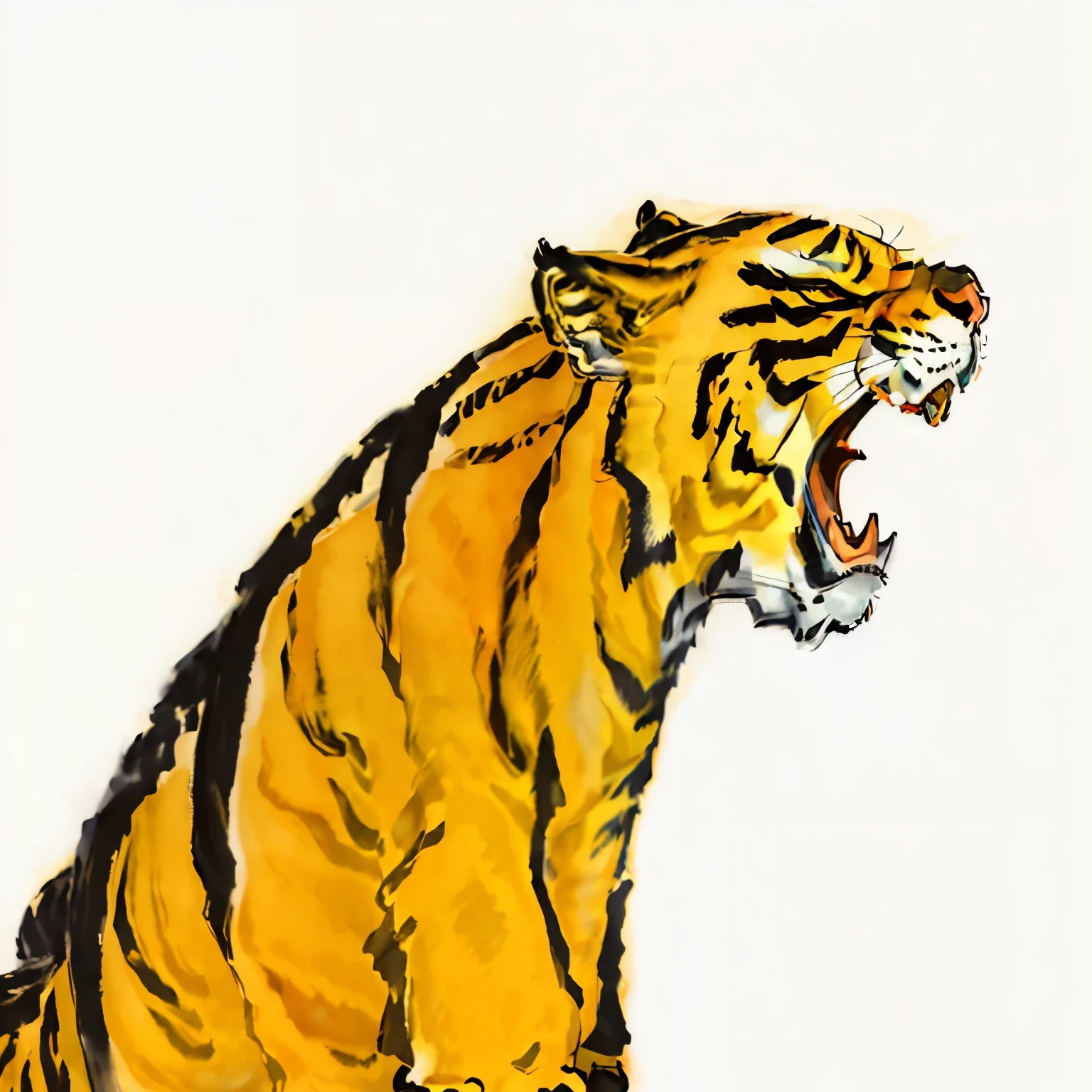 cartoon tiger with open mouth and open mouth wide open, anthropomorphic tiger,侧面tiger, a tiger, tiger head, tiger_beast, tiger, the tiger is smiling, ((tiger)), 张大嘴巴发出可怕的roar, Smilodon cat, Illustration of a tiger, Ink cartoon illustration, Smilodon, Ink cartoon style illustration, Mascot illustration, half tiger, roar,Ink Painting,Chinese painting