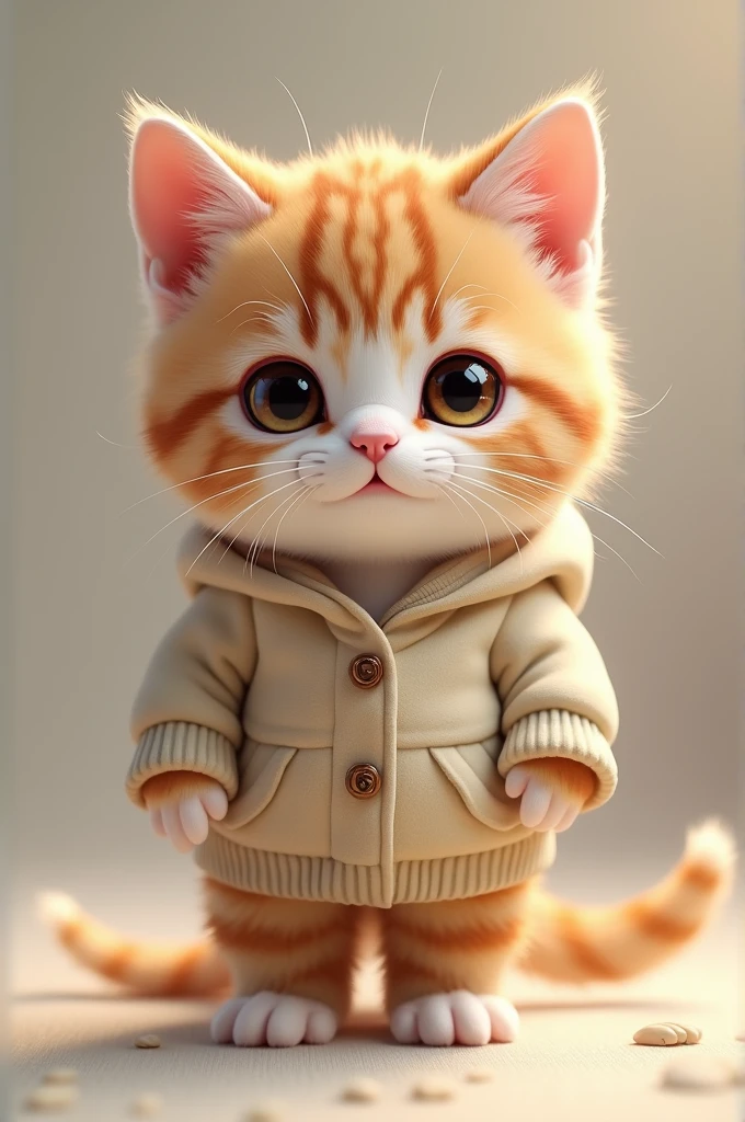 Cute fat kitten wearing clothes Standing