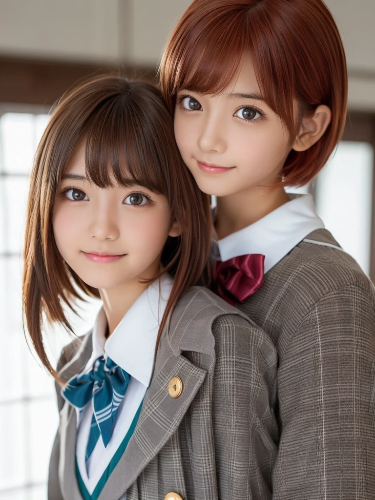 (Realistic:1.25), Bright lighting, Professional Lighting, Face Light, Smooth lighting, Japanese Girls, Adult, beautiful girl, action, gravure, sexy, thin, Very beautiful, Very beautiful detailed eyes, dorropy eyes,Detailed face, slim, (Very short fluffy hair:1.0), (Red Hair Color:1.2), Clear Eyes, Looking into the camera, (Ecstasy, orgasm, erotic:1.0), Face close-up, smile,(Junior High School Uniform:1.5))"